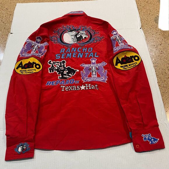 Rancho Semental Estilo Reparo Shirt Red rojo Manga Larga long sleeve Large - Picture 2 of 13